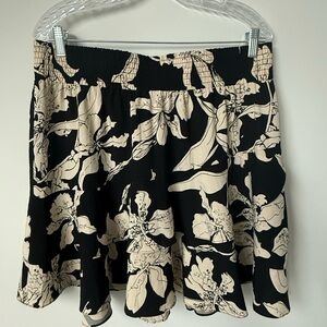 CAbi Isabel Black and Cream Floral Tiered Skirt
